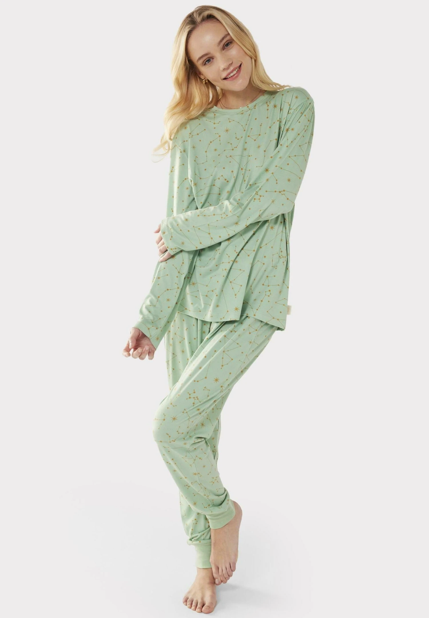 Constellations Crewneck Long - Pyjama - Khaki 1 Constellations Crewneck Long - Pyjama - Khaki