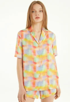 Aus Mit Halblangen Ärmeln Und Knopflei Set - Pyjama - Multifarben Stampa Shaded Check